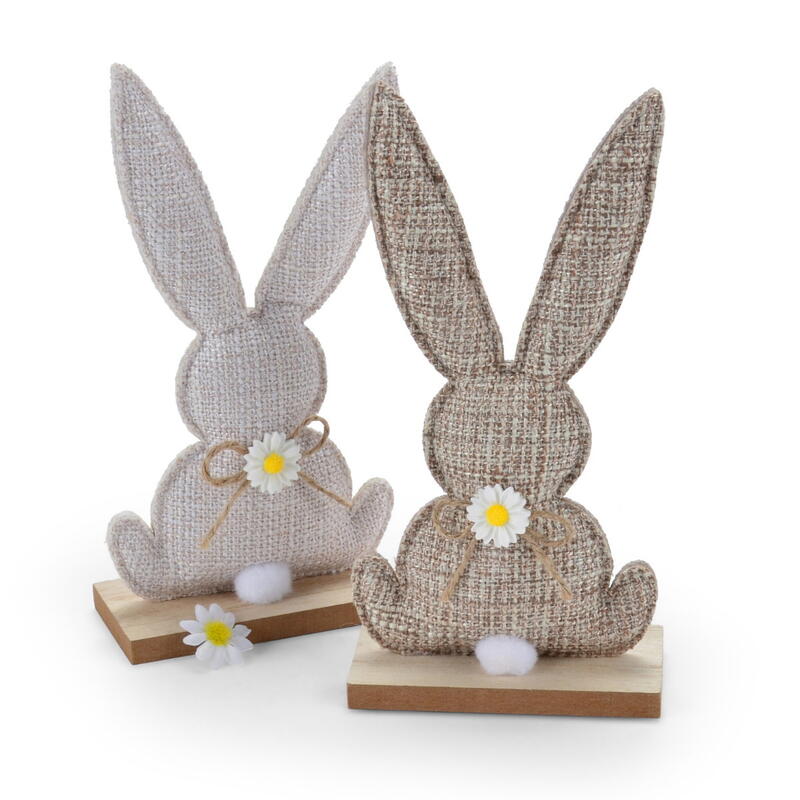 Stoffhase auf Holzfu�, Dekohase, Osterhase, Osterdeko, Osterhase auf Stand