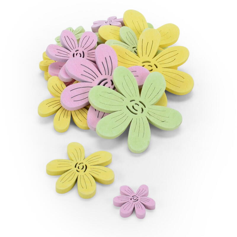 Streudeko Bl�ten bunt, Holzblumen, Holz-Blumen zum Streuen, Bl�tenstreuer, Blumenstreuer, Blumen zum Streuen, Fr�hlingsdeko