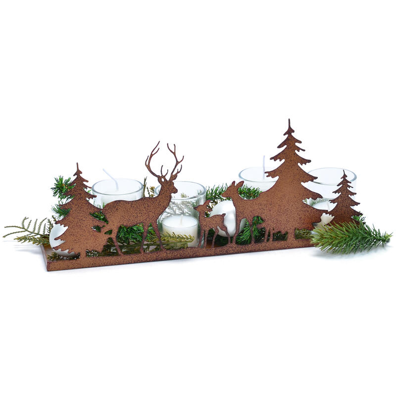 Tablett Hirschfamilie, Dekotablett Winter, Rostdeko, Waldszene Rost, Rostdeko, Winterdeko
