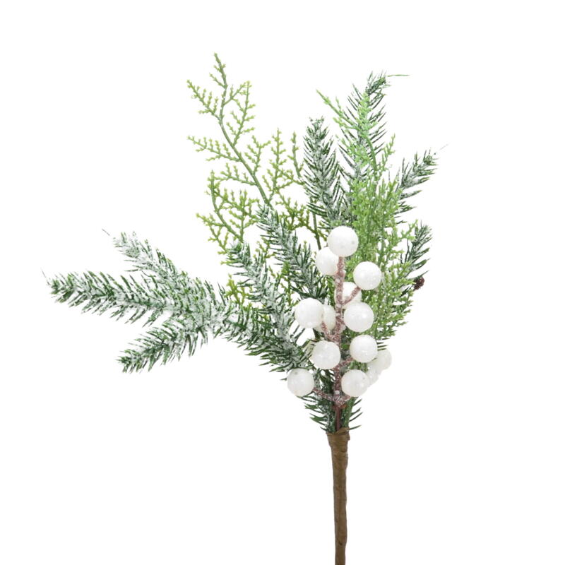 Tannenpick mit Beeren, Tannenzweig, winterlicher Zweig, beschneiter Zweig, k�nstlicher Tannenzweig, Winterdeko,Weihnachtsdeko