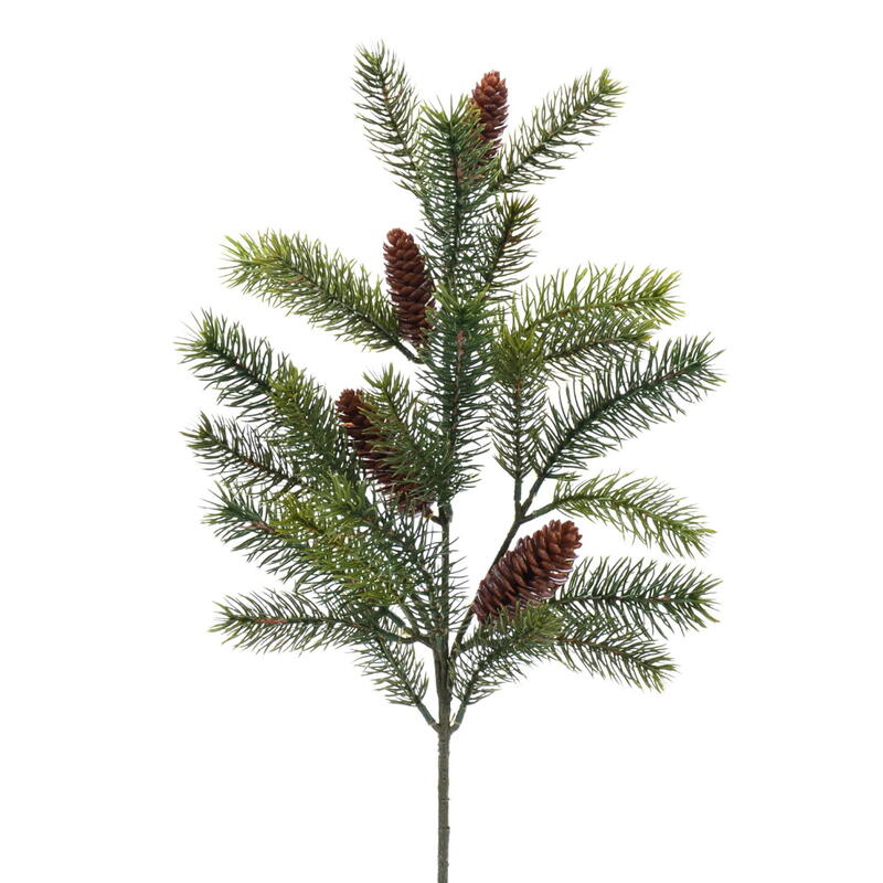 Tannenzweig 63 cm, k�nstlicher Tannenzweig, Weihnachtsdeko, Kunstpflanzen, Winterdeko, Adventsdeko, Tannenzweig mit Zapfen