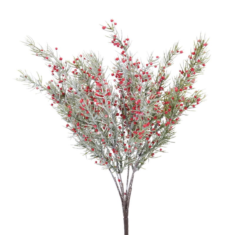 Tannenzweig mit Beeren, Tannenzweig bereift, Tannenzweig mit Glitter, k�nstlicher Zweig, Kunstpflanze, Winterdeko