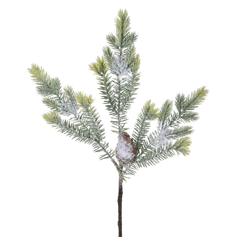 Tannenzweig mit Zapfen beschneit, knstlicher Tannenzweig beglittert, Winterzweig, Winterdeko, Weihnachtsdeko, Tanne, Kunstpflan