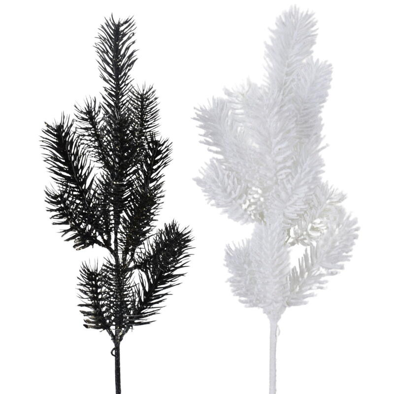 Tannenzweig wei und schwarz, Dekozweig Tanne, knstlicher Tannenzweig, Weihnachtsdeko, Winterdeko, Zweig Tanne