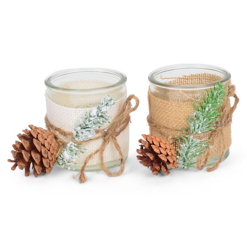 Teelichtglas mit Juteband und Zapfen, Windlicht, Kerzenglas, Kerzenhalter, Weihnachtsdeko