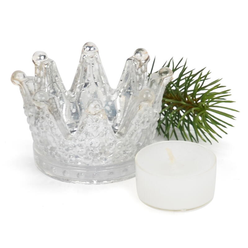 Teelichthalter in Form einer Krone mit silberfarbender Beschriftung Prinzessin 