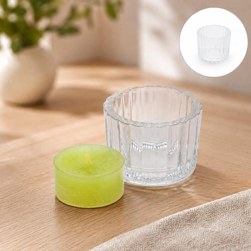 Teelichthalter mit Rillen, Teelichthalter aus Glas, Glas-Teelichthalter, Kerzenglas Teelicht