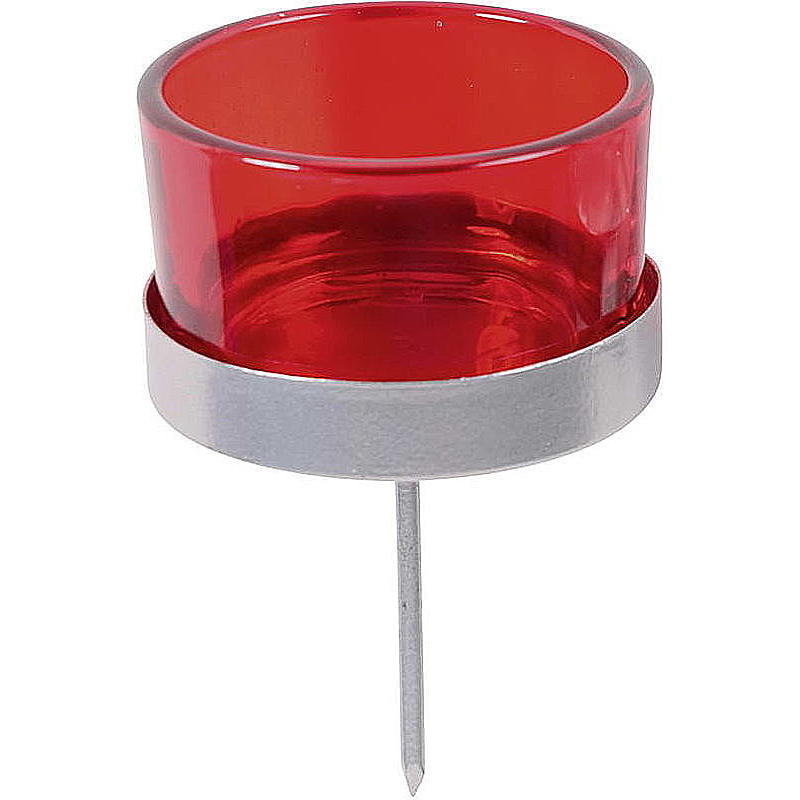 Teelichthalter mit rotem Glas zum Stecken, Kerzenhalter