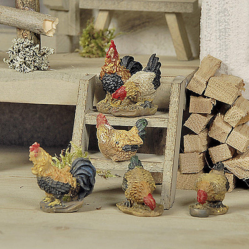 Tiergruppe Gockel und Hühner 5-teiliges Set Krippenfiguren