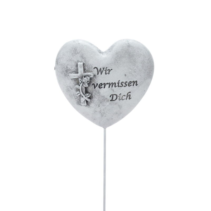 Trauerstecker Herz 'Wir vermissen dich', Grabschmuck, Trauerfloristik, Gedenkherz, Herz zum Stecken
