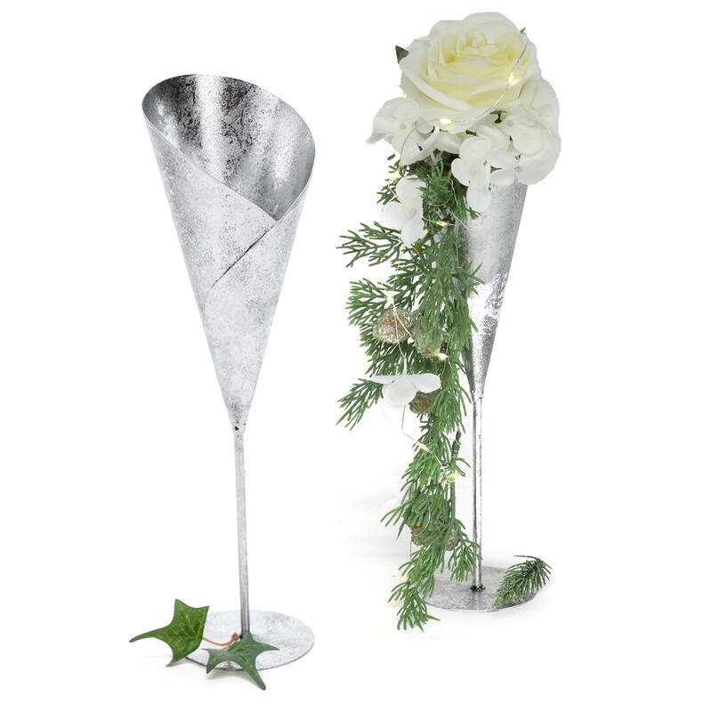 Trichtergef aus Metall, Metall-Gef, Metallvase, Dekogef aus Metall silber