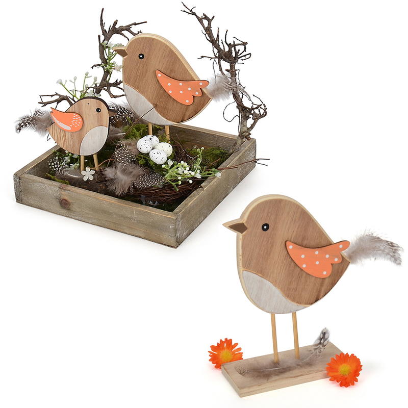 Stecker Vogel 6er Set Blumenstecker Garten Deko Figur Pflanzen Frühling Holz 35 