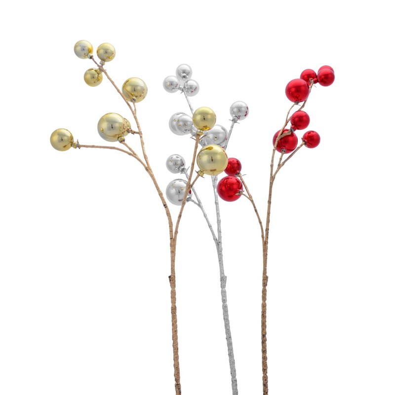 Weihnachtskugel-Zweig, Kugel-Zweig, Kugelzweig, Dekozweig mit Kugeln, Christbaumkugel-Zweig, Weihnachtsdeko