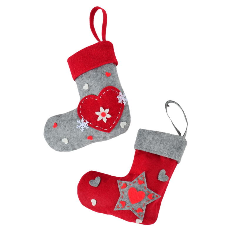 Weihnachtssocke aus Filz mit Aufnher, Weihnachtsdeko, Nikolausstiefel