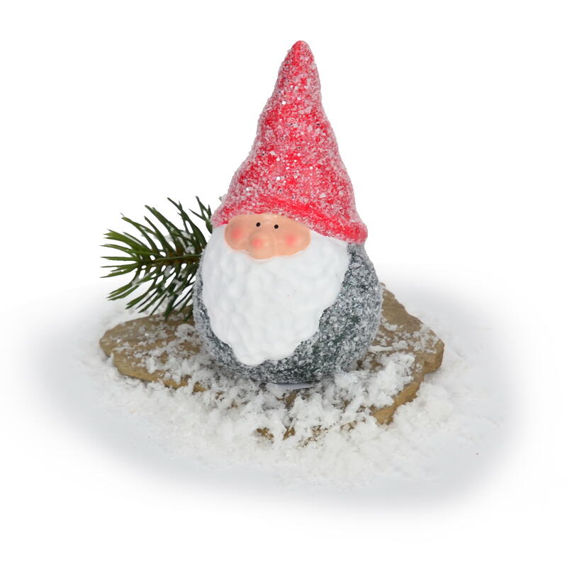 Wichtel mit Schneeglitzer, Dekofigur Winter, Winterwichtel, Winterdeko, Weihnachtswichtel, Wichtel aus Terrakotta