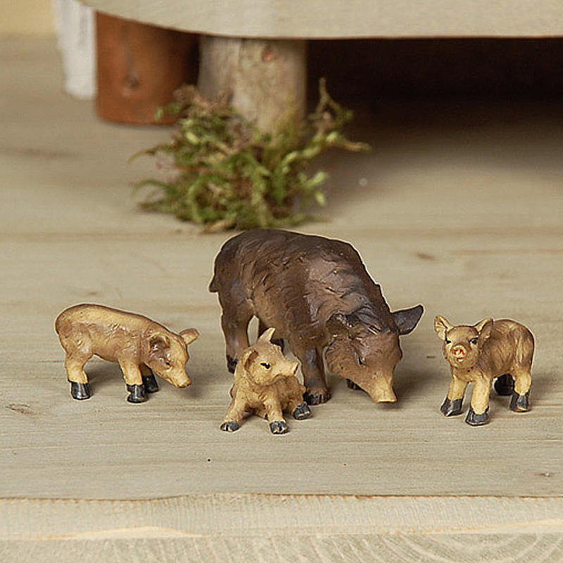 Wildschweinfamilie im 4-teiligen Set- Krippenfiguren