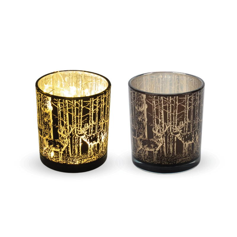 Windlicht, Teelichthalter, Kerzenglas, Teeelichtglas, Winterdeko, Weihnachtsdeko