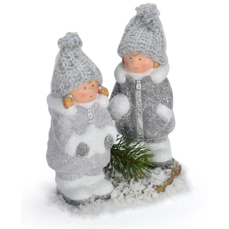 Winterkinder mit Wollmütze, Winterdeko, Dekofigur Winter, Weihnachtsdeko, Winterfigur aus Keramik