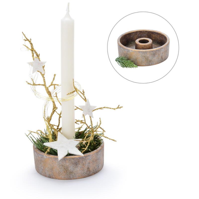 Zement-Kerzenhalterschale, Kerzenhalter aus Zement, Kerzenstnder fr Stabkerzen, Adventsschale, Kerzenhalterschale, Antikgold D