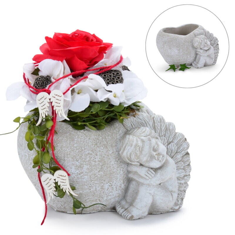 Zementherz, Pflanzherz, Herz zum Bepflanzen, Trauerschmuck, Grabschmuck, Herz mit Engel, Allerheiligen 