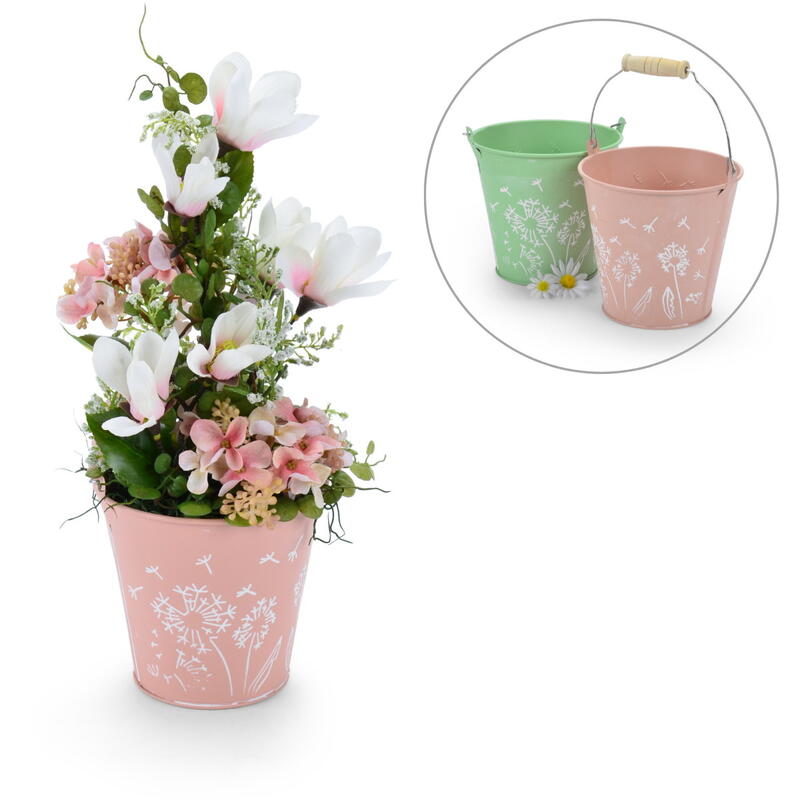 Zink-Eimer mit Holzgriff, rosa H 12 x � 13 cm