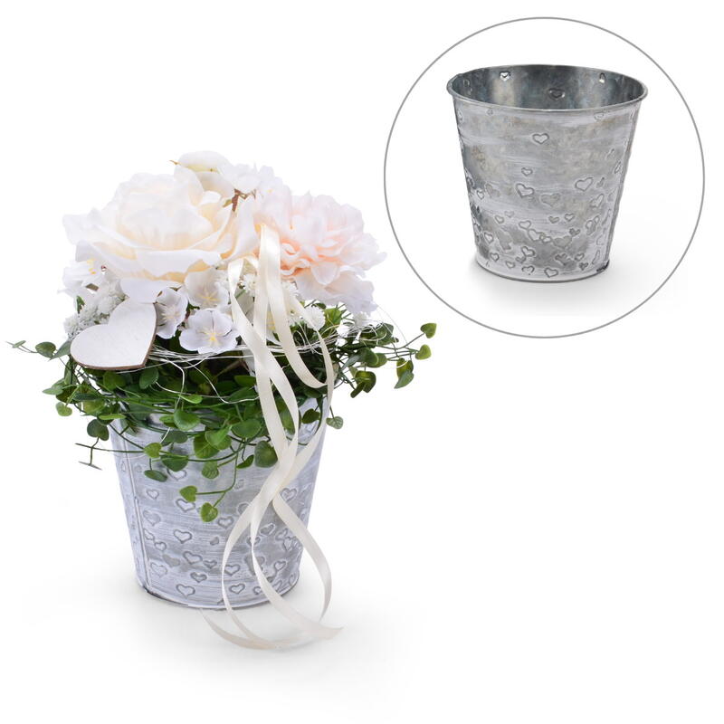 Zinktopf Herzchen, Zink-Topf mit Herzen, �bertopf, Blumentopf, Herztopf, Hochzeitsdeko, Herzdeko