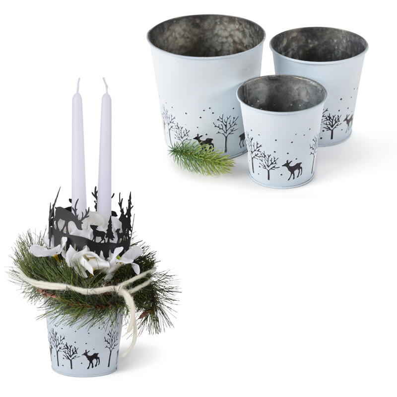 Zinktopf Winter, Dekotopf, Pflanztopf, bertopf, Weihnachtsdeko, Winterdeko-Topf