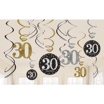   12 Deko-Spiralen Zahl 30 gold-silber, Party Deko, Dekorationen zum Geburtstag, Geburtstagsdekorationen, Partydekorationen