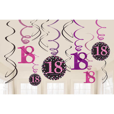  12 Deko-Spiralen pink - Zahl 18, Party Deko, Dekorationen zum Geburtstag, Geburtstagsdekorationen, Partydekorationen, Girlanden