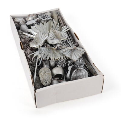 Exoten-Sortiment silber, Exotensortimente, Exoten für Gestecke, Trauerfloristik, Grabschmuck, Trockenfloristik   &n