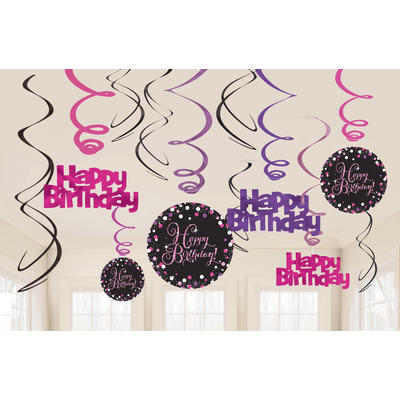   Happy Birthday - 12 Deko-Spiralen pink, Party Deko, Dekorationen zum Geburtstag, Geburtstagsdekorationen, Partydekorationen, G