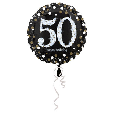   Standard Sparkling Gold- Folienballon 50, 43 cm, Ballon, Luftballon, Party Deko, Partydekorationen, Geburtstag