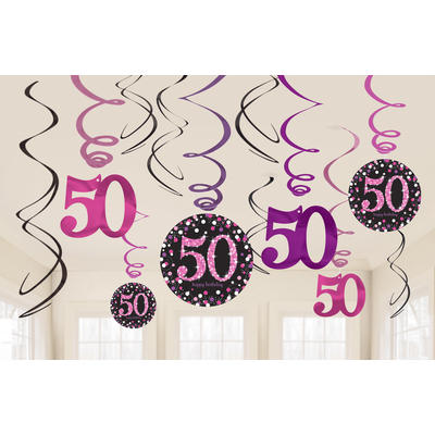 12 Deko-Spiralen pink Zahl 50, Party Deko, Dekorationen zum Geburtstag, Geburtstagsdekorationen, Partydekorationen, Girlanden