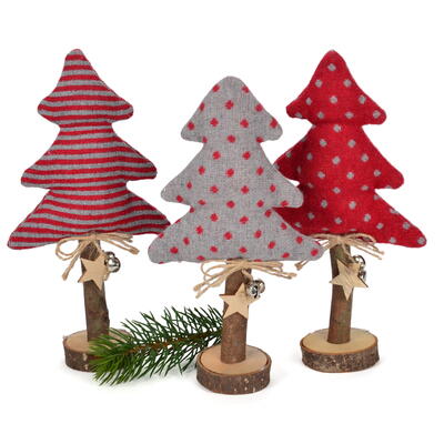 Baum Scandistyle natur/grau/rot, Deko-Baum, Stoffbaum, Weihnachtsbaum, Weihnachtsdeko, Tannenbaum aus Stoff