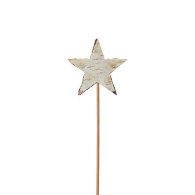 Birkensterm am Stab, Dekostecker Stern, Sternstecker, Blumenstecker, Weihnachtsstecker, Stern zum Stecken, Weihnachtsdeko