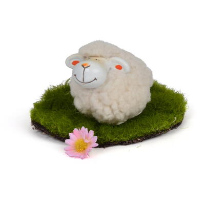 Deko-Schaf mit Fell, Dekofigur Schaf, Frühlingsdeko, Osterdeko, Keramik-Schaf