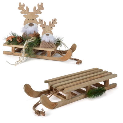 Deko-Schlitten aus Holz natur, Holzschlitten, Winterdeko, Weihnachtsdeko, Schlitten
