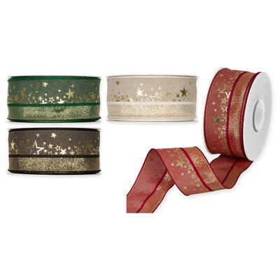 Dekorband -Goldene Sterne, Weihnachtsband, Zierband, Bänder, Schleifenband, Geschenkband