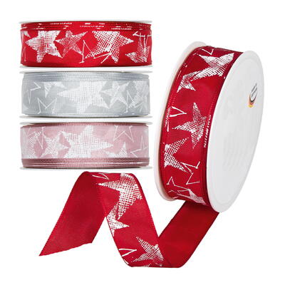 Dekorband Stelle mit aufgedruckten Sterne, Weihnachtsband, Schleifenband, Geschenkband