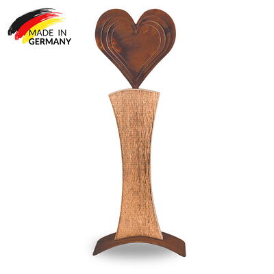 Dekostnder Herz aus Holz und Metall, Herzdeko, Rostherz auf Holzstnder, Aufsteller Herz