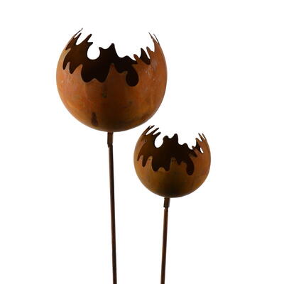 Dekostecker Feuerball, Roststecker, Gartenstecker, Blumenstecker, Windlicht zum Stecken, Metall-Gartenstecker, Windlicht mit Erd