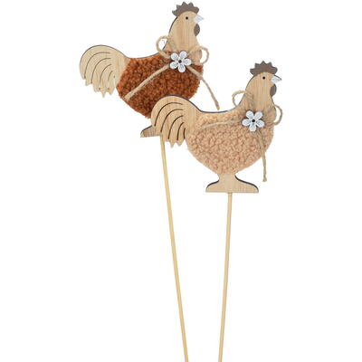 Dekostecker Hahn, Blumenstecker, Frhlingsdeko, Holzfigur, Hahn aus Holz zum Stecken