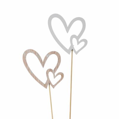 Dekostecker Herz, Herz Doppio zum Stecken, Doppelherz zum Stecken, Blumenstecker Doppelherz, Herzstecker, Holz-Herz, Herz-Stecke
