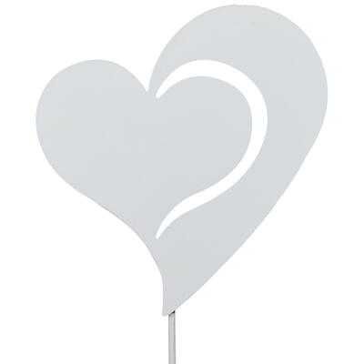 Dekostecker Herz aus Metall weiß, Gartenstecker, Hochzeitsdeko, Herzdeko, Metallherz am Stab