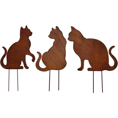 Dekostecker Katzen, Gartenstecker Katze, Katze aus Metall zum Stecken, Roststecker Katze