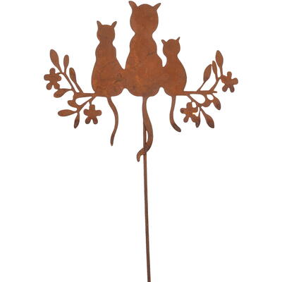 Dekostecker Katzen auf Baum, Gartenstecker, Roststecker, Rostdeko, Blumenstecker