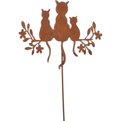 Dekostecker Katzen auf Baum, Gartenstecker, Roststecker, Rostdeko, Blumenstecker