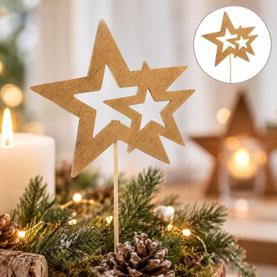 Dekostecker Stern, Doppelstern zum Stecken, Holzstern-Stecker, Blumenstecker Stern, Weihnachtsstecker, Weihnachtsdeko