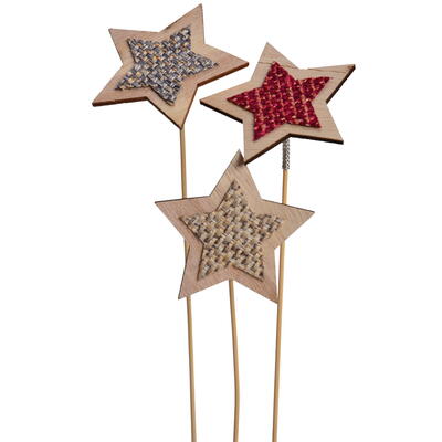 Dekostecker Stern mit Stoff, Blumenstecker, Weihnachtsstecker, Stern zum Stecken, Holzstecker Stern