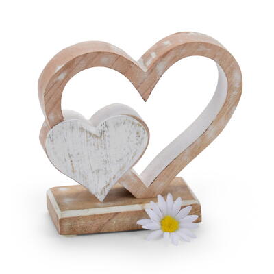 Doppelherz, Doppelherz auf Holzfu� Herz auf Holzfu�, Holzherz auf Fu�, Herzdeko, Tischdeko Herz, Mangoholz-Herz auf Fu�, Hochzei